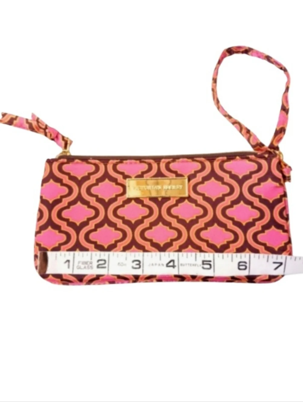 Victoria's Secret Wristlet | EUC | Pink, Brown & Yellow | Goldtone Hardward